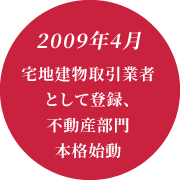 2009年4月 宅地建物取引業者として登録、不動産部門本格始動
